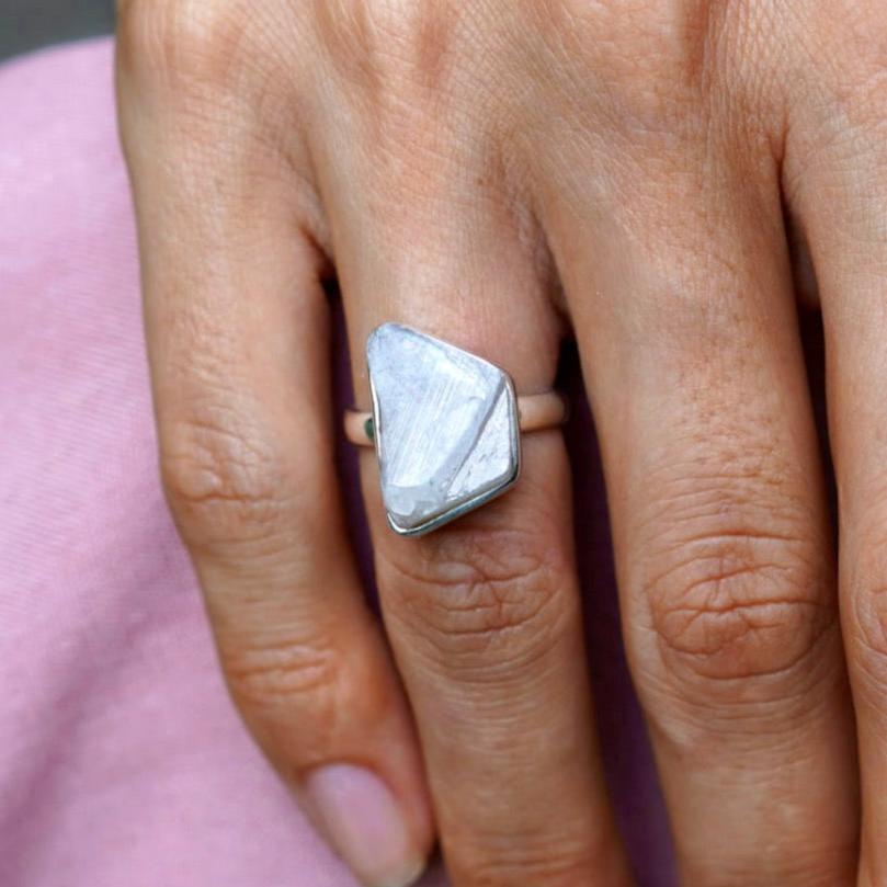 ROUGH MOONSTONE ◇ MANIFESTATION RING - 925 Sterling Silver-BROKENSTONES JEWELRY
