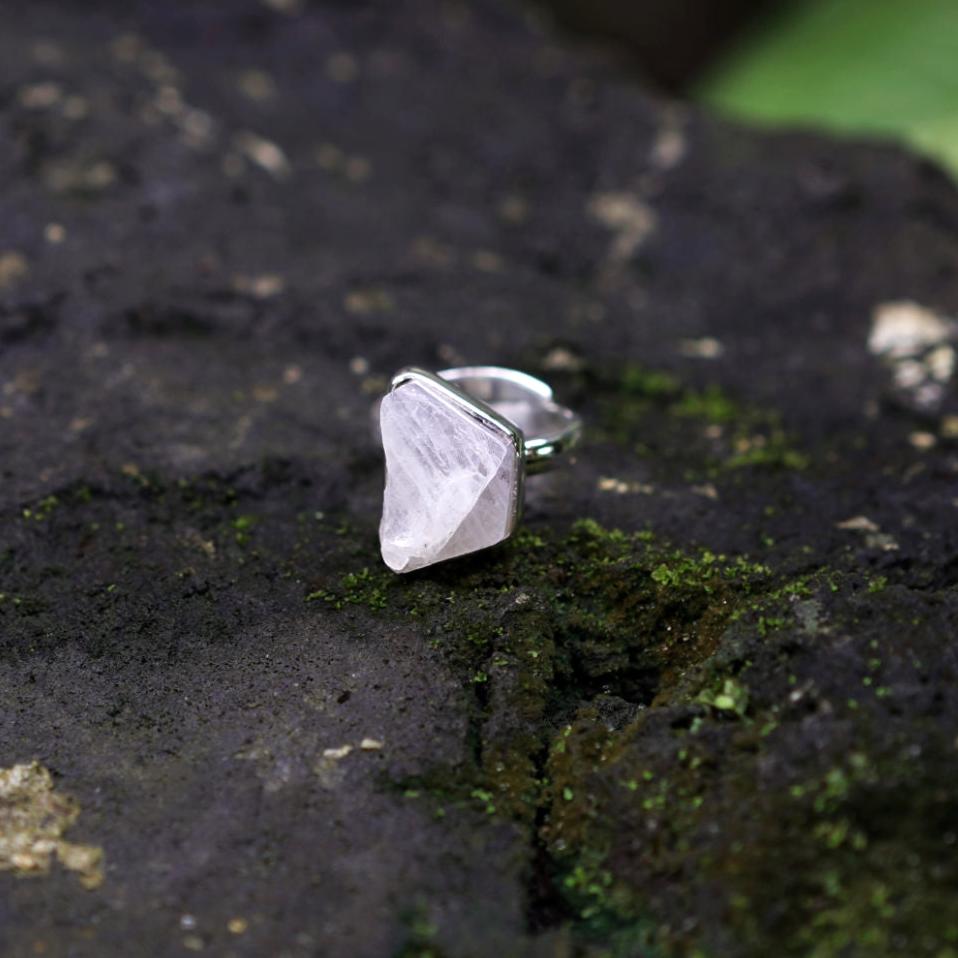 ROUGH MOONSTONE ◇ MANIFESTATION RING - 925 Sterling Silver-BROKENSTONES JEWELRY