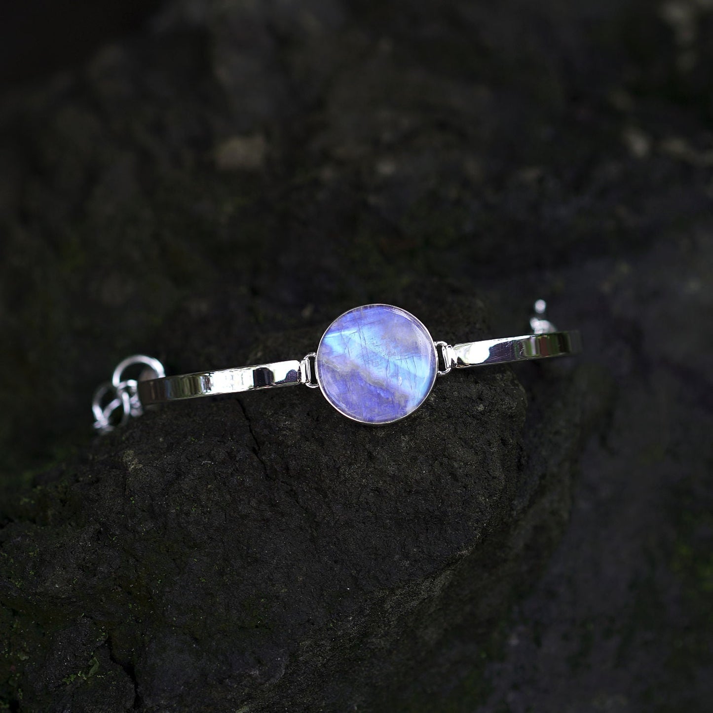 RAINBOW MOONSTONE BRACELET - THE MOON WATCH - 925 Sterling Silver-BROKENSTONES JEWELRY