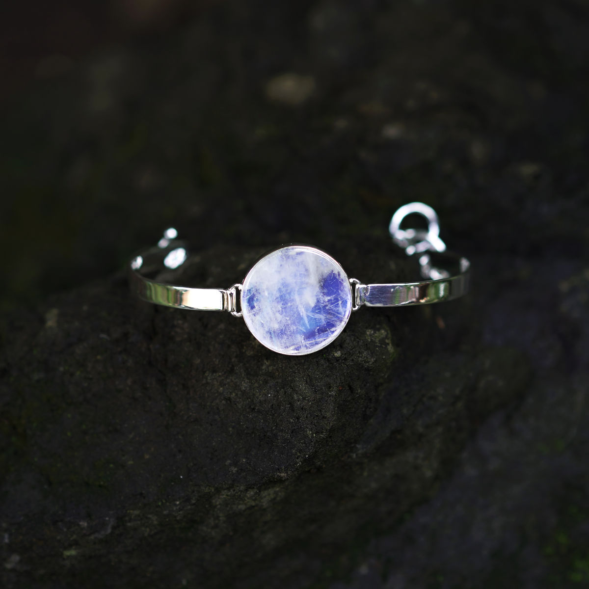 RAINBOW MOONSTONE BRACELET - THE MOON WATCH - 925 Sterling Silver-BROKENSTONES JEWELRY