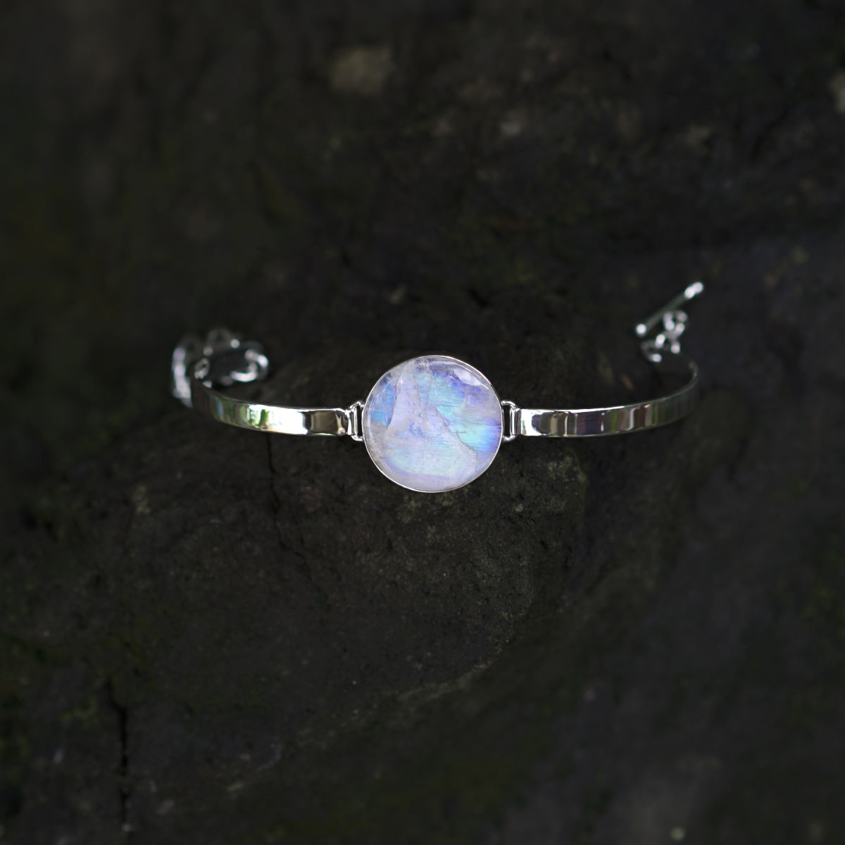 RAINBOW MOONSTONE BRACELET - THE MOON WATCH - 925 Sterling Silver-BROKENSTONES JEWELRY