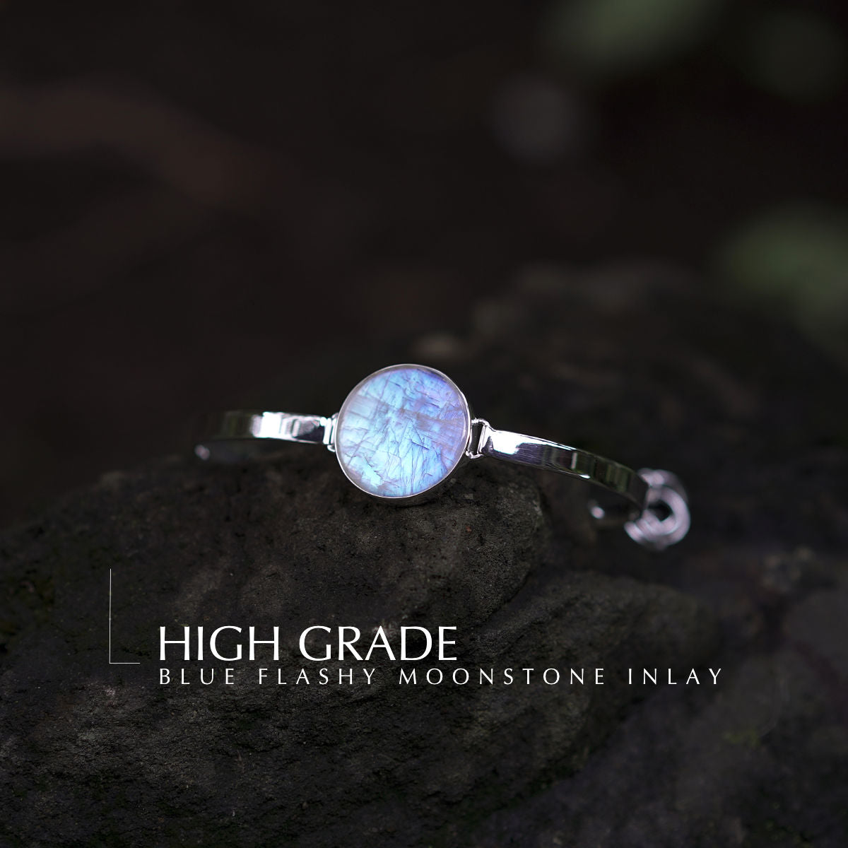RAINBOW MOONSTONE BRACELET - THE MOON WATCH - 925 Sterling Silver-BROKENSTONES JEWELRY