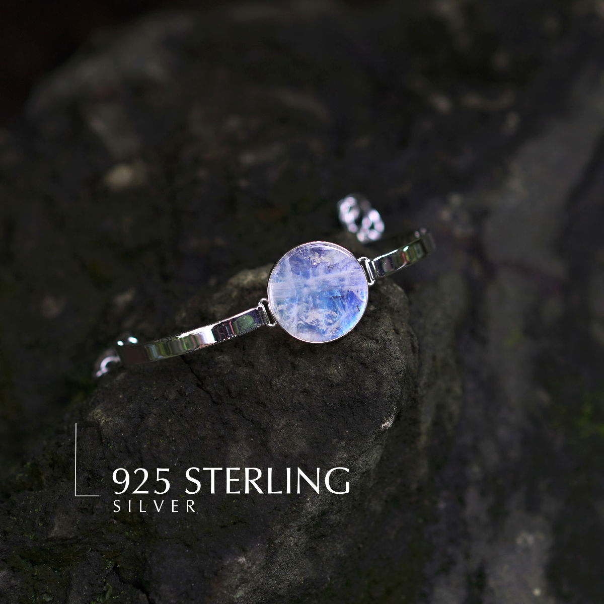 RAINBOW MOONSTONE BRACELET - THE MOON WATCH - 925 Sterling Silver-BROKENSTONES JEWELRY