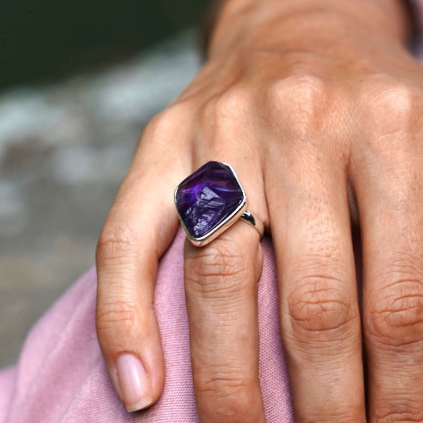 ROUGH AMETHYST ◇ MANIFESTATION RING - 925 Sterling Silver-BROKENSTONES JEWELRY