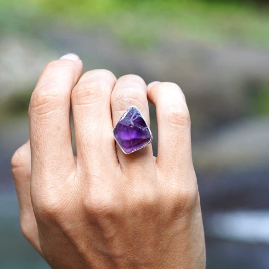 ROUGH AMETHYST ◇ MANIFESTATION RING - 925 Sterling Silver-BROKENSTONES JEWELRY