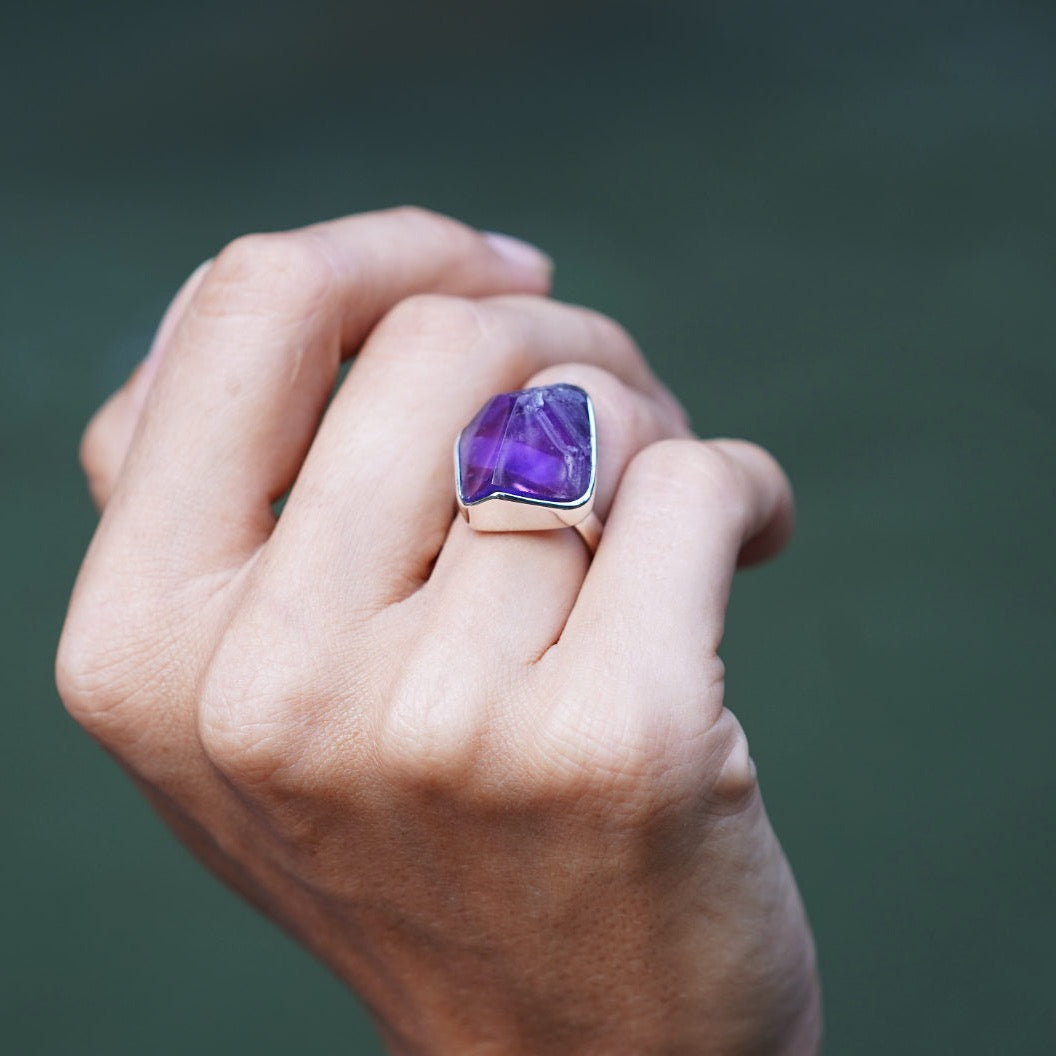 ROUGH AMETHYST ◇ MANIFESTATION RING - 925 Sterling Silver-BROKENSTONES JEWELRY