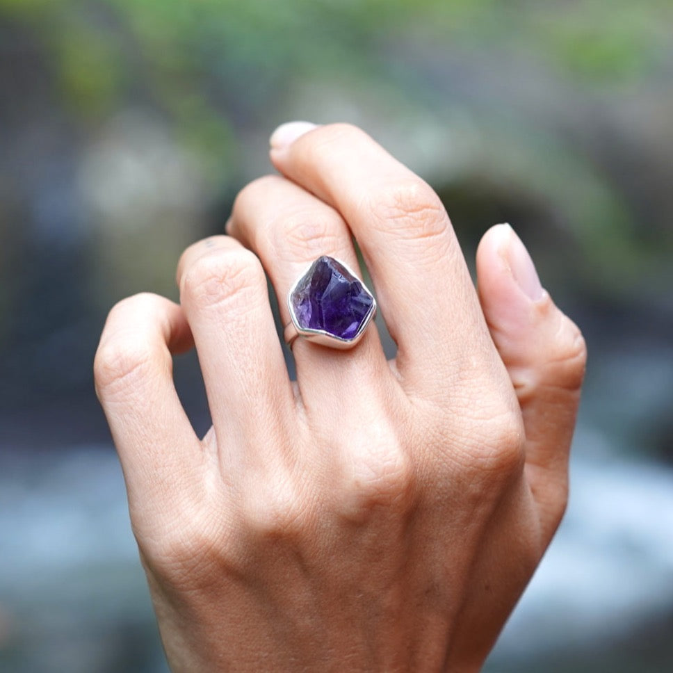 ROUGH AMETHYST ◇ MANIFESTATION RING - 925 Sterling Silver-BROKENSTONES JEWELRY