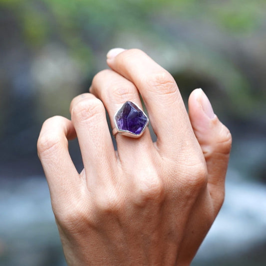 ROUGH AMETHYST ◇ MANIFESTATION RING - 925 Sterling Silver-BROKENSTONES JEWELRY