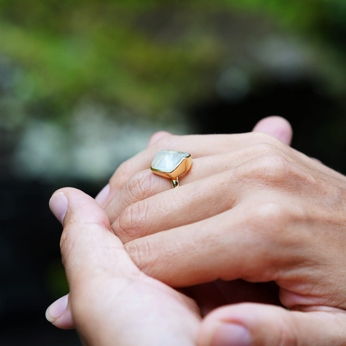 ROUGH AQUAMARINE ◇ MANIFESTATION RING - 18k Vermeil Gold-Plating-BROKENSTONES JEWELRY