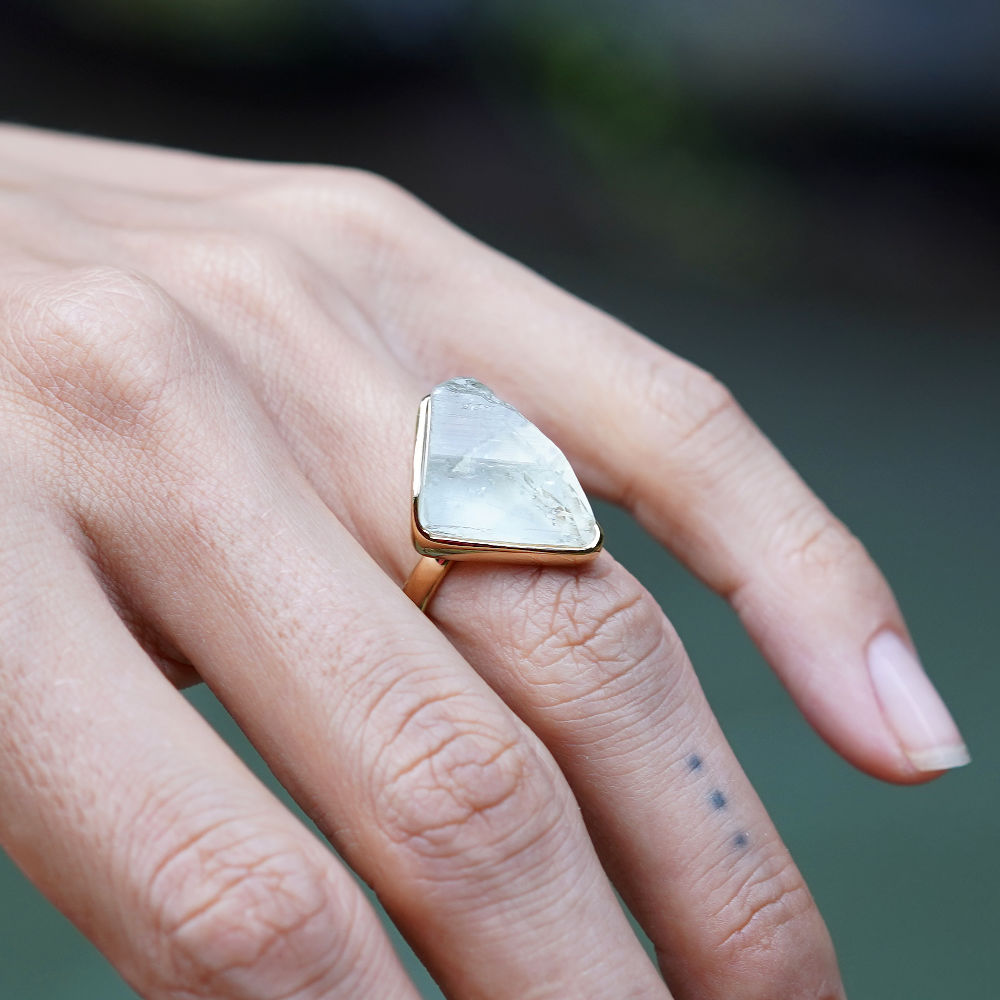 ROUGH AQUAMARINE ◇ MANIFESTATION RING - 18k Vermeil Gold-Plating-BROKENSTONES JEWELRY
