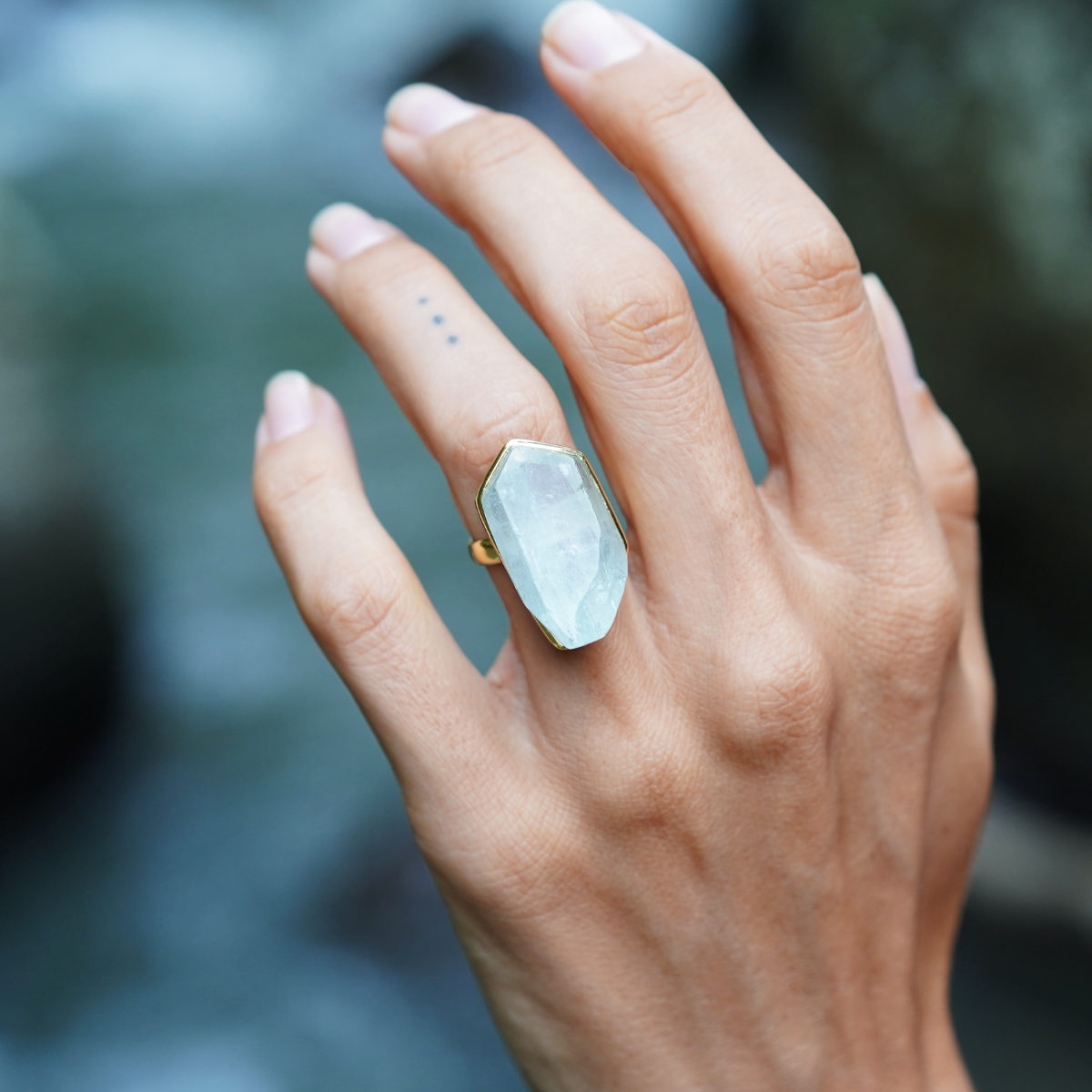 ROUGH AQUAMARINE ◇ MANIFESTATION RING - 18k Vermeil Gold-Plating-BROKENSTONES JEWELRY