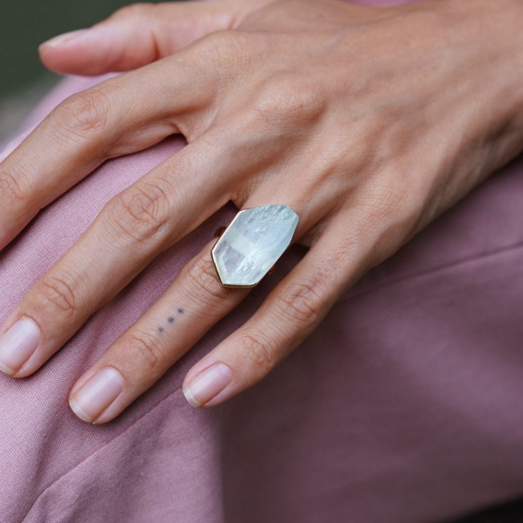 ROUGH AQUAMARINE ◇ MANIFESTATION RING - 18k Vermeil Gold-Plating-BROKENSTONES JEWELRY