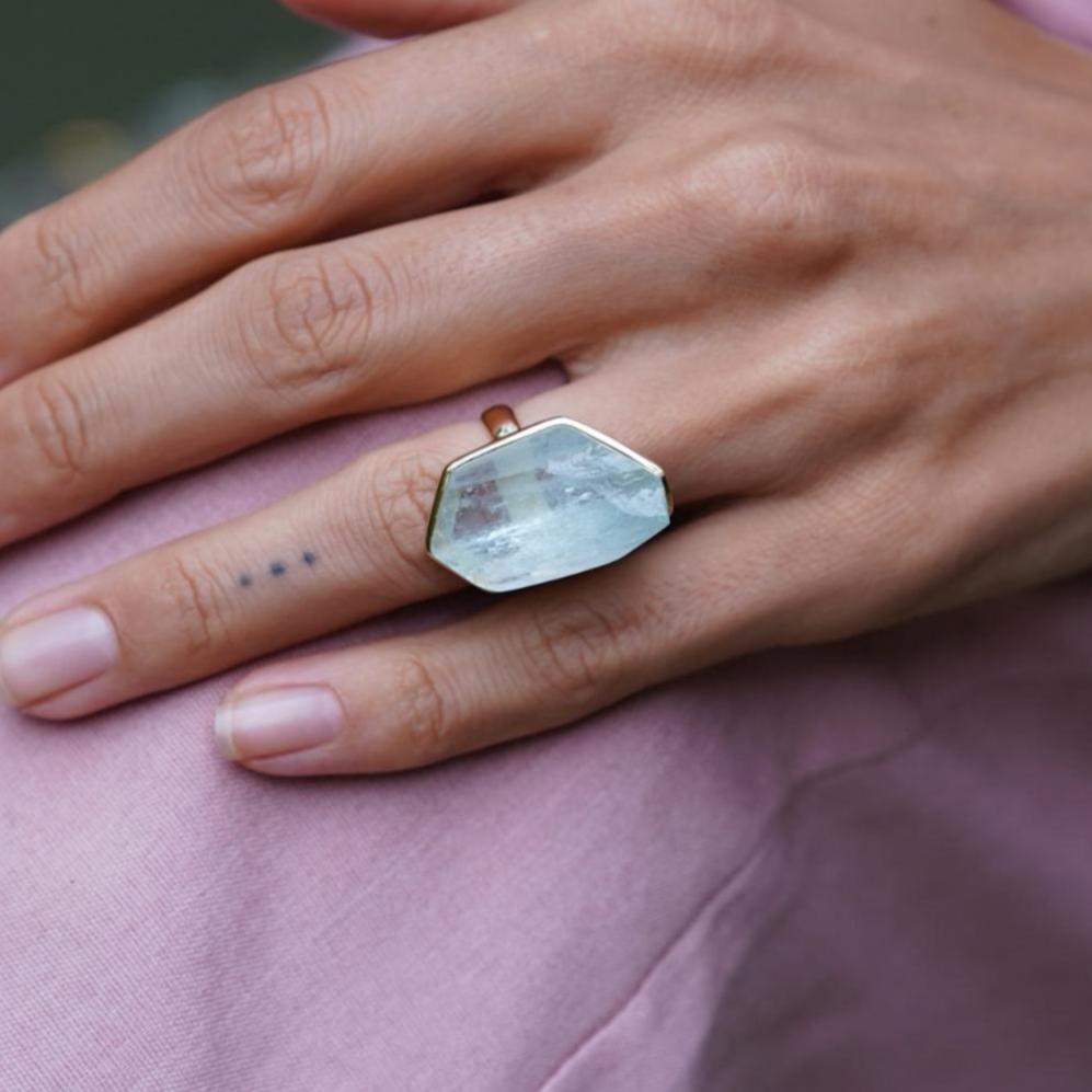 ROUGH AQUAMARINE ◇ MANIFESTATION RING - 18k Vermeil Gold-Plating-BROKENSTONES JEWELRY