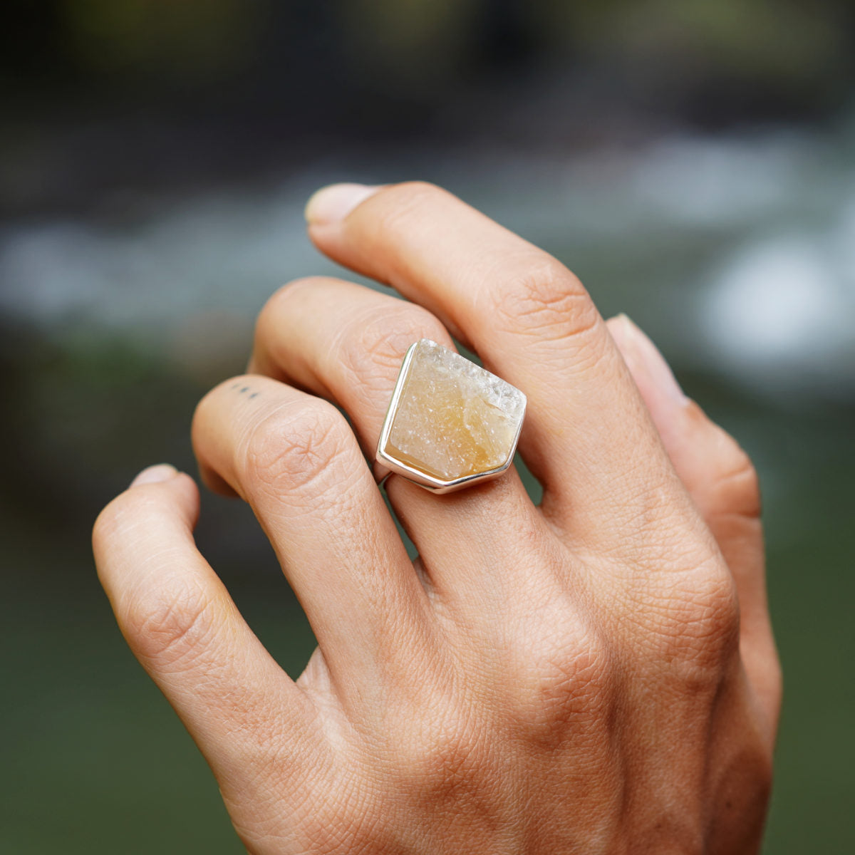 ROUGH GOLDEN CALCITE ◇ MANIFESTATION RING - 925 Sterling Silver-BROKENSTONES JEWELRY