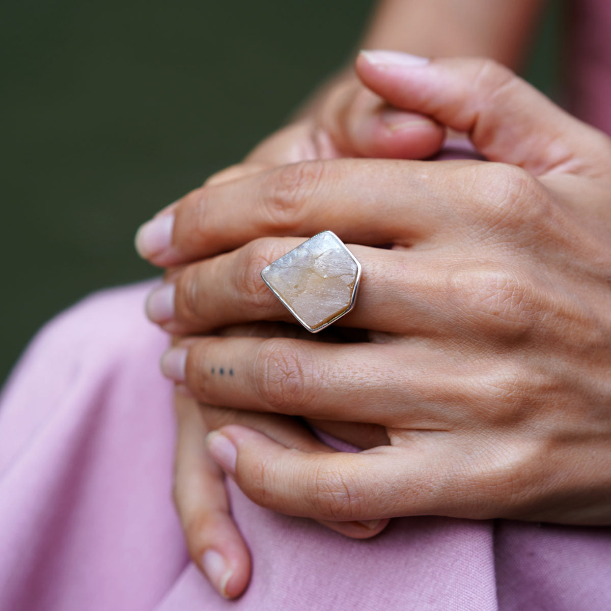 ROUGH GOLDEN CALCITE ◇ MANIFESTATION RING - 925 Sterling Silver-BROKENSTONES JEWELRY