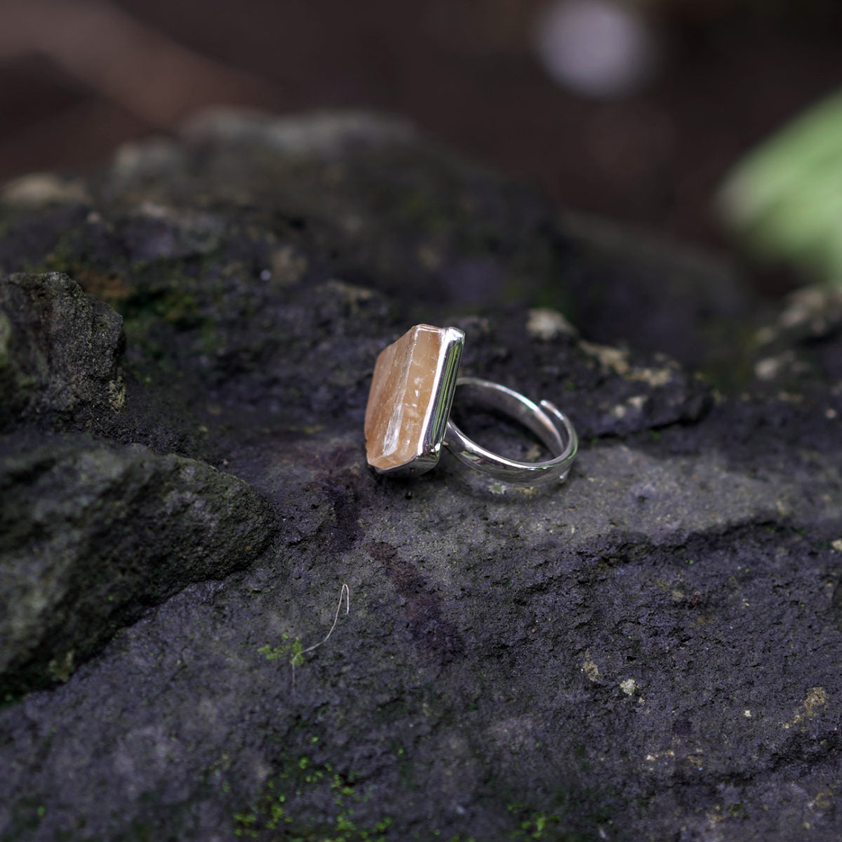 ROUGH GOLDEN CALCITE ◇ MANIFESTATION RING - 925 Sterling Silver-BROKENSTONES JEWELRY