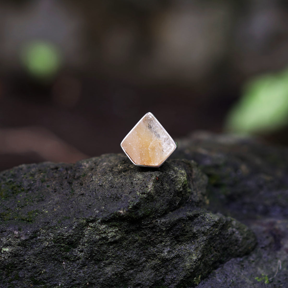 ROUGH GOLDEN CALCITE ◇ MANIFESTATION RING - 925 Sterling Silver-BROKENSTONES JEWELRY