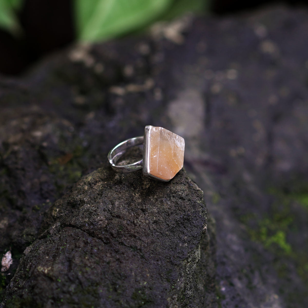 ROUGH GOLDEN CALCITE ◇ MANIFESTATION RING - 925 Sterling Silver-BROKENSTONES JEWELRY