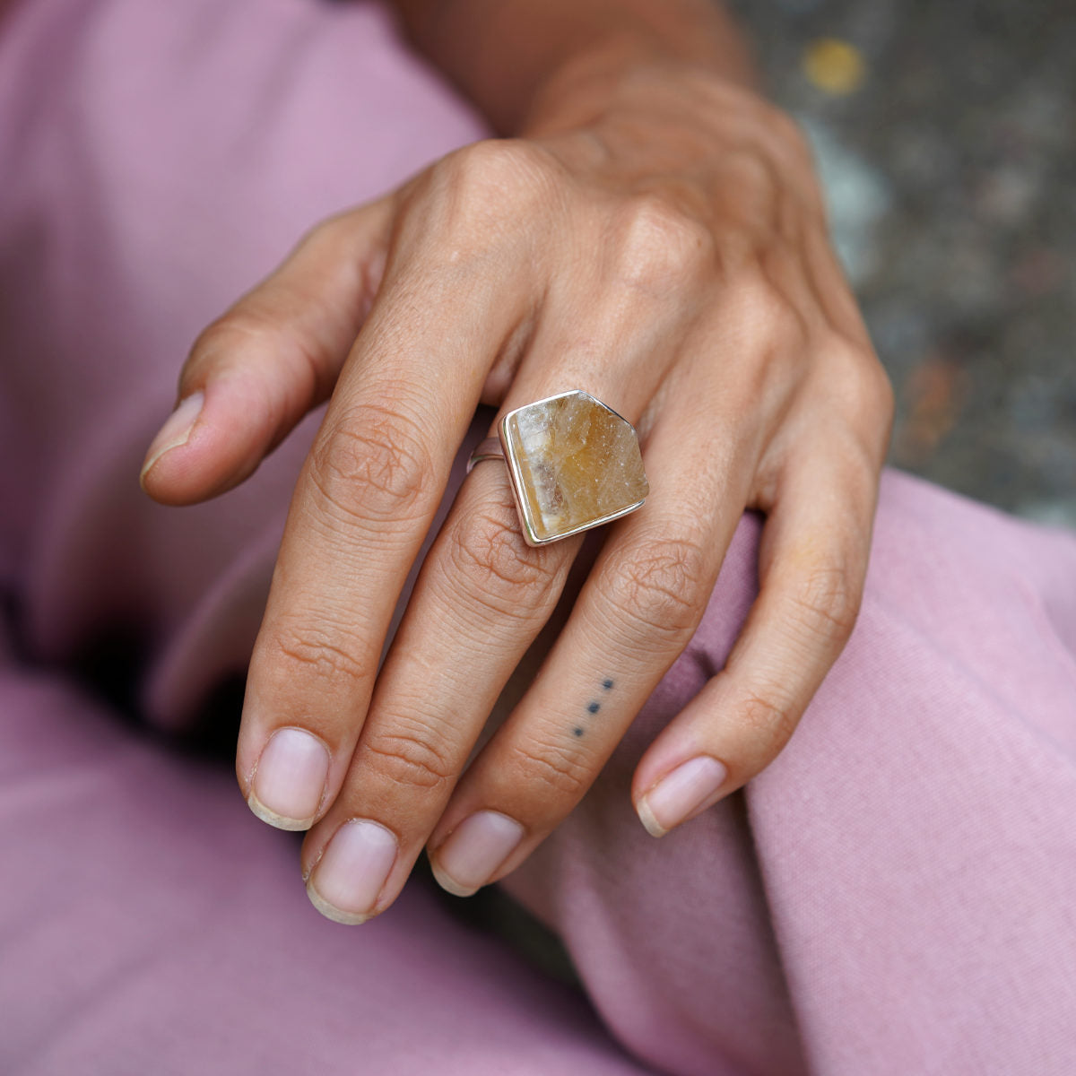 ROUGH GOLDEN CALCITE ◇ MANIFESTATION RING - 925 Sterling Silver-BROKENSTONES JEWELRY