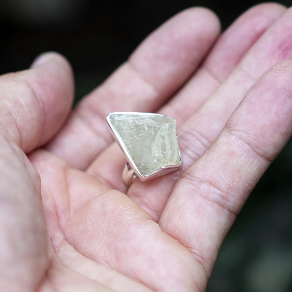 ROUGH HIDDENITE ◇ MANIFESTATION RING - 925 Sterling Silver-BROKENSTONES JEWELRY