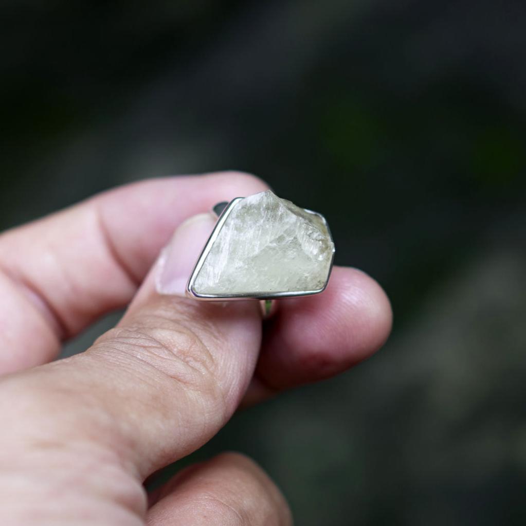 ROUGH HIDDENITE ◇ MANIFESTATION RING - 925 Sterling Silver-BROKENSTONES JEWELRY