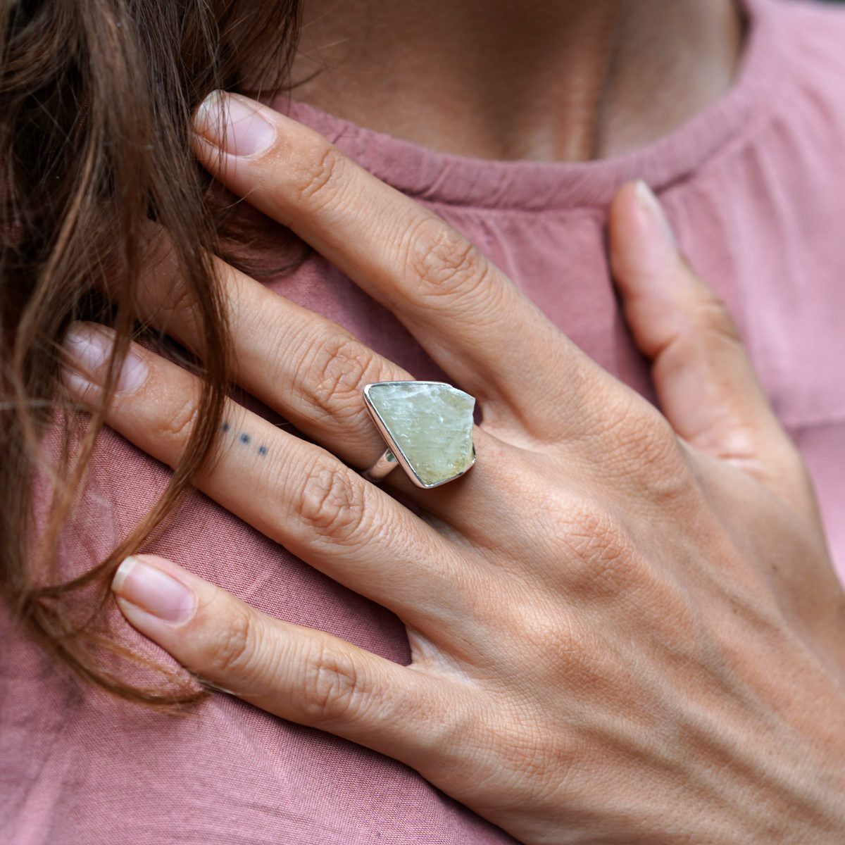ROUGH HIDDENITE ◇ MANIFESTATION RING - 925 Sterling Silver-BROKENSTONES JEWELRY