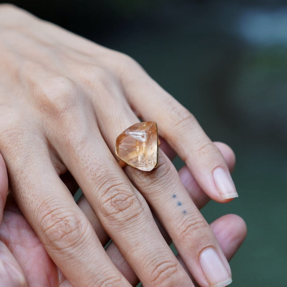 ROUGH IMPERIAL TOPAZ ◇ MANIFESTATION RING - 18k Vermeil Gold-Plating-BROKENSTONES JEWELRY