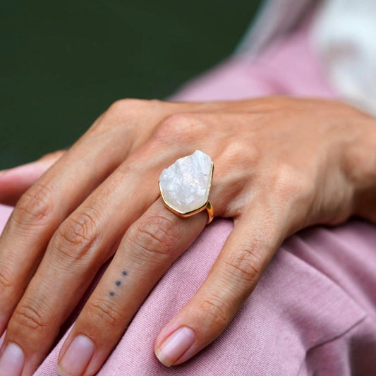 ROUGH MOONSTONE ◇ MANIFESTATION RING - 18k Vermeil Gold-Plating-BROKENSTONES JEWELRY