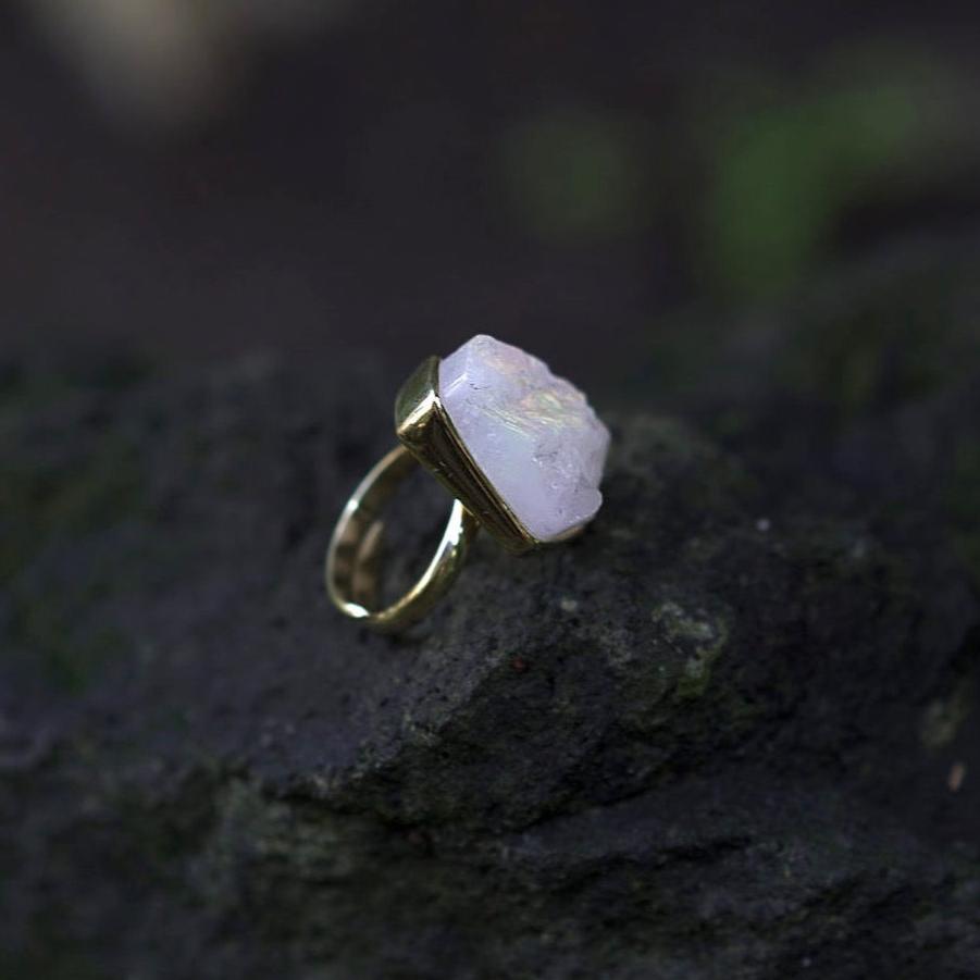 ROUGH MOONSTONE ◇ MANIFESTATION RING - 18k Vermeil Gold-Plating-BROKENSTONES JEWELRY