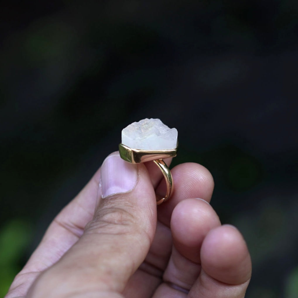 ROUGH MOONSTONE ◇ MANIFESTATION RING - 18k Vermeil Gold-Plating-BROKENSTONES JEWELRY