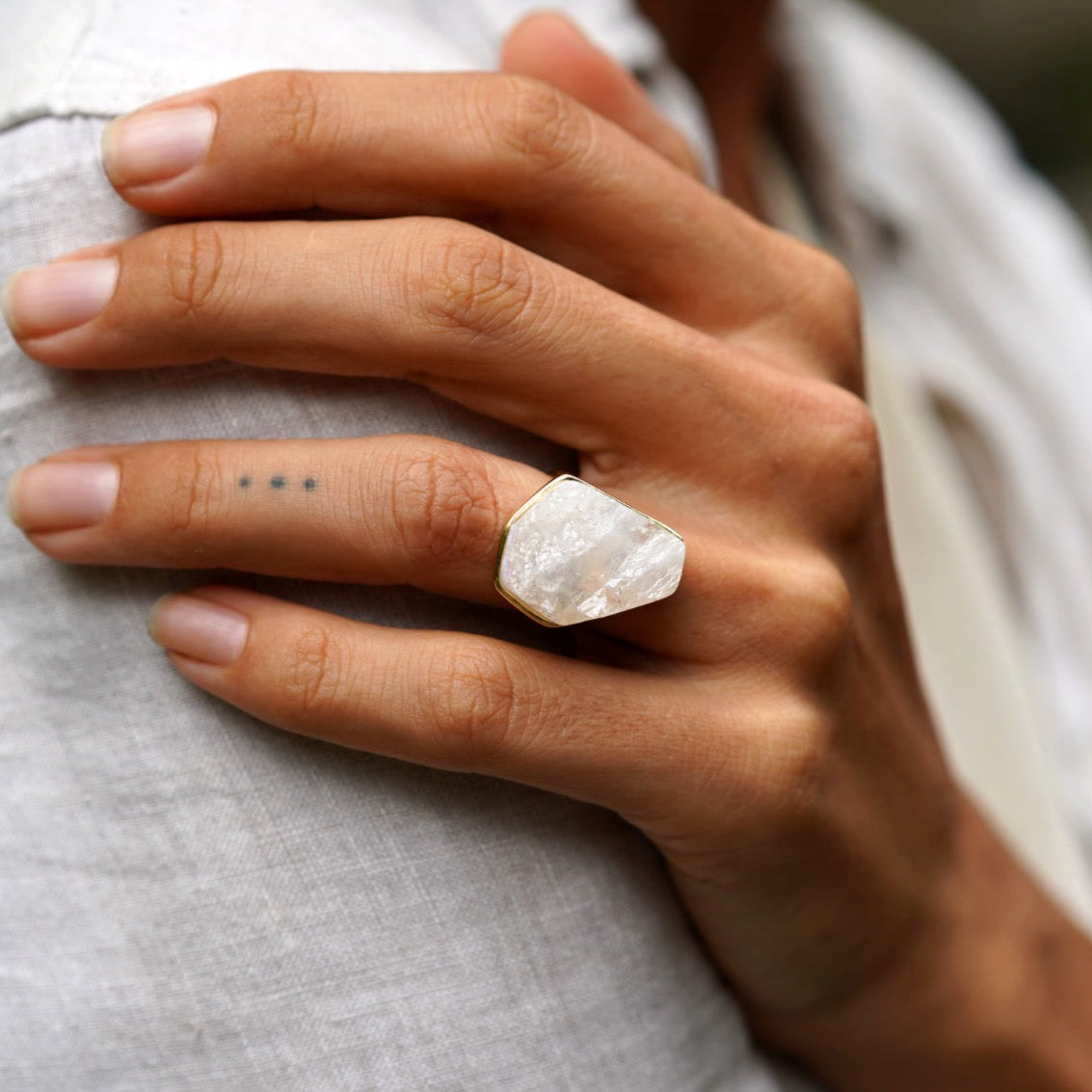 ROUGH MOONSTONE ◇ MANIFESTATION RING - 18k Vermeil Gold-Plating-BROKENSTONES JEWELRY