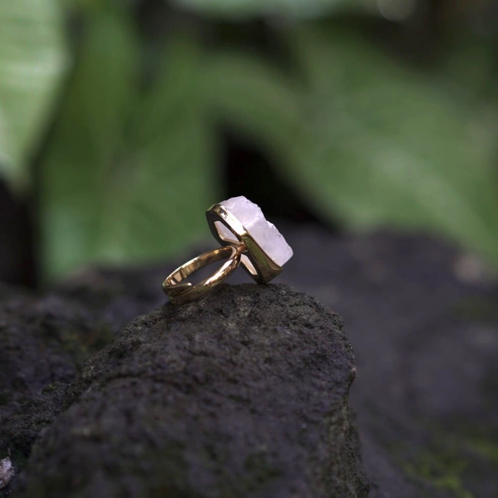 ROUGH MOONSTONE ◇ MANIFESTATION RING - 18k Vermeil Gold-Plating-BROKENSTONES JEWELRY