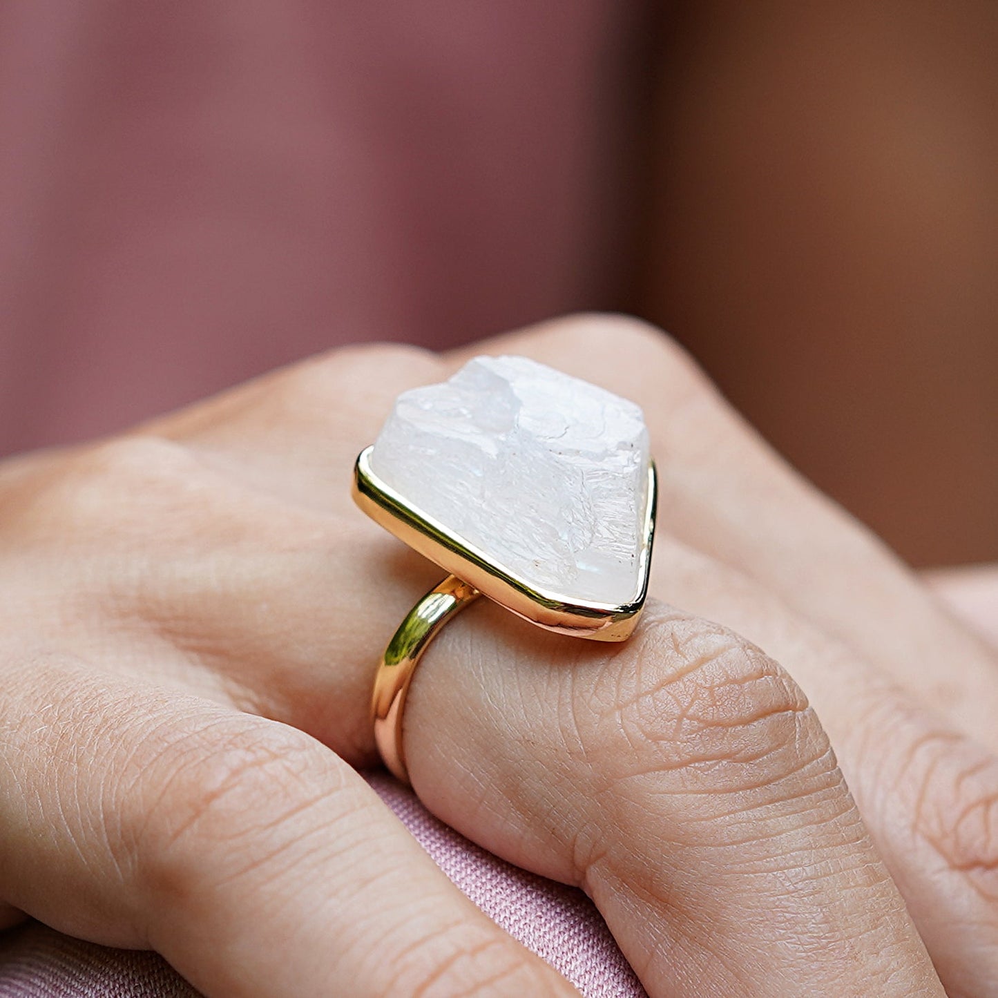 ROUGH MOONSTONE ◇ MANIFESTATION RING - 18k Vermeil Gold-Plating-BROKENSTONES JEWELRY