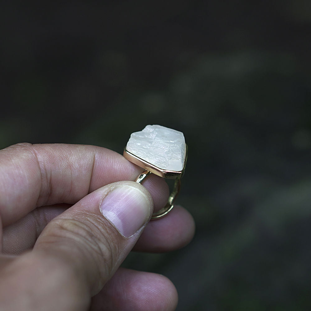 ROUGH MOONSTONE ◇ MANIFESTATION RING - 18k Vermeil Gold-Plating-BROKENSTONES JEWELRY
