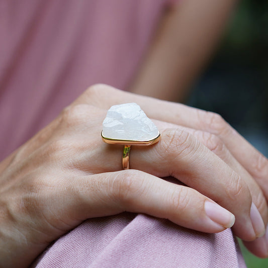 ROUGH MOONSTONE ◇ MANIFESTATION RING - 18k Vermeil Gold-Plating-BROKENSTONES JEWELRY