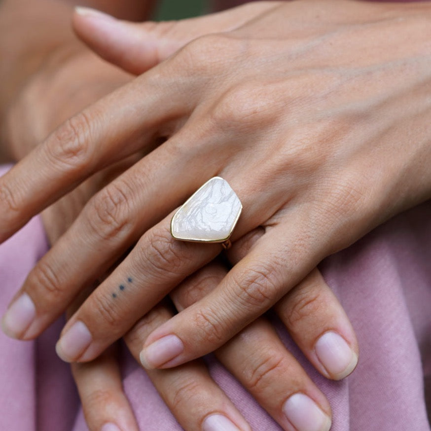 ROUGH MOONSTONE ◇ MANIFESTATION RING - 18k Vermeil Gold-Plating-BROKENSTONES JEWELRY