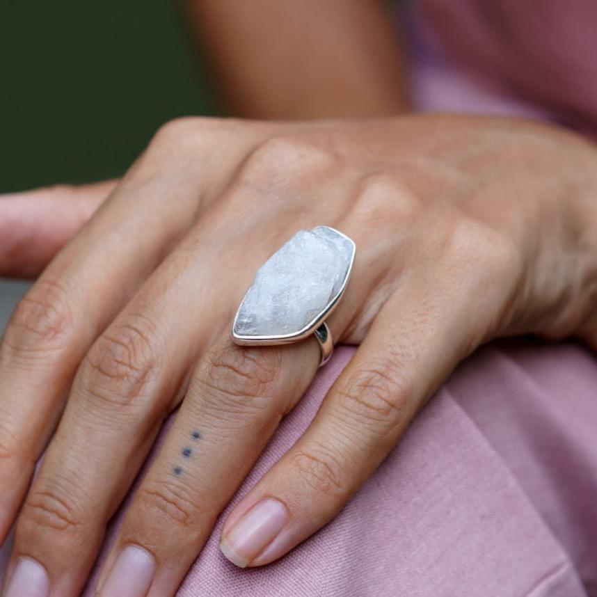 ROUGH MOONSTONE ◇ MANIFESTATION RING - 925 Sterling Silver-BROKENSTONES JEWELRY