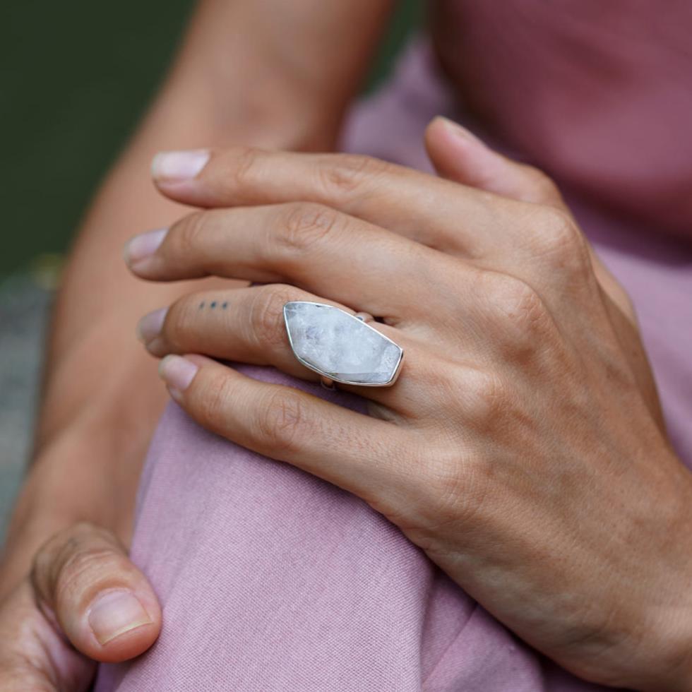 ROUGH MOONSTONE ◇ MANIFESTATION RING - 925 Sterling Silver-BROKENSTONES JEWELRY