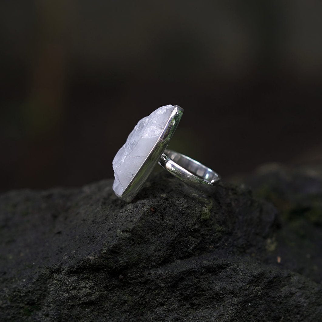 ROUGH MOONSTONE ◇ MANIFESTATION RING - 925 Sterling Silver-BROKENSTONES JEWELRY