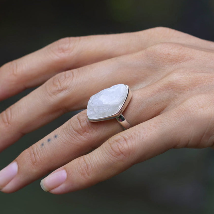 ROUGH MOONSTONE ◇ MANIFESTATION RING - 925 Sterling Silver-BROKENSTONES JEWELRY