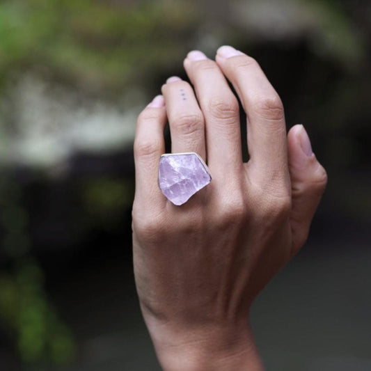 ROUGH ROSE QUARTZ ◇ MANIFESTATION RING - 925 Sterling Silver-BROKENSTONES JEWELRY