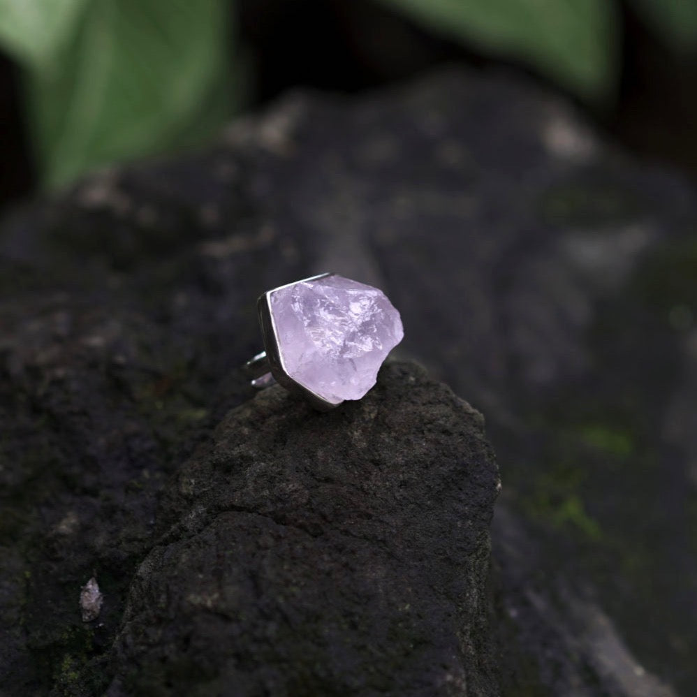 ROUGH ROSE QUARTZ ◇ MANIFESTATION RING - 925 Sterling Silver-BROKENSTONES JEWELRY