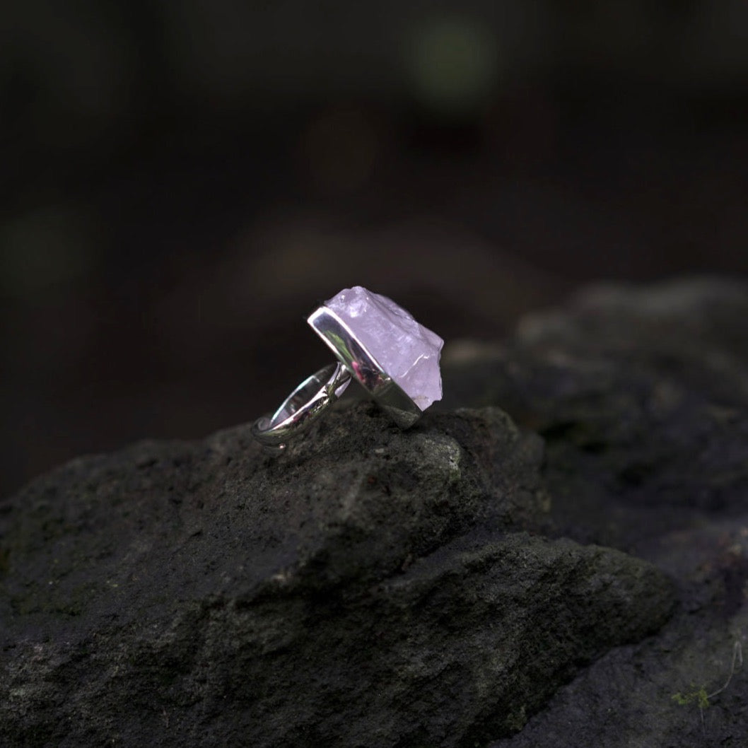 ROUGH ROSE QUARTZ ◇ MANIFESTATION RING - 925 Sterling Silver-BROKENSTONES JEWELRY