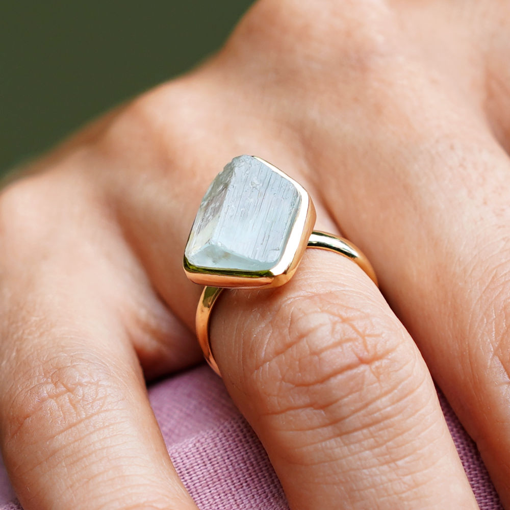 ROUGH AQUAMARINE ◇ MANIFESTATION RING - 18k Vermeil Gold-Plating-BROKENSTONES JEWELRY