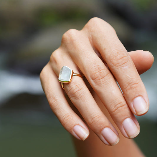 ROUGH AQUAMARINE ◇ MANIFESTATION RING - 18k Vermeil Gold-Plating-BROKENSTONES JEWELRY