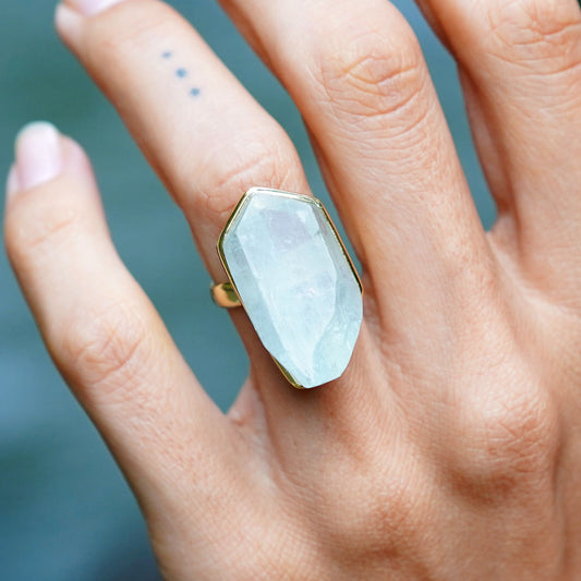 ROUGH AQUAMARINE ◇ MANIFESTATION RING - 18k Vermeil Gold-Plating-BROKENSTONES JEWELRY