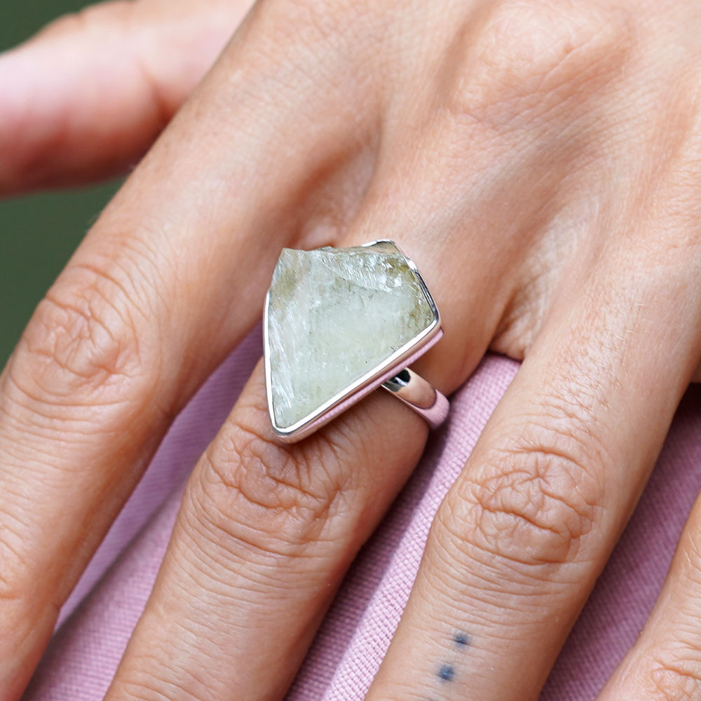 ROUGH HIDDENITE ◇ MANIFESTATION RING - 925 Sterling Silver-BROKENSTONES JEWELRY