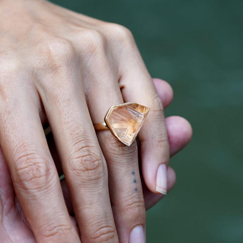 ROUGH IMPERIAL TOPAZ ◇ MANIFESTATION RING - 18k Vermeil Gold-Plating-BROKENSTONES JEWELRY