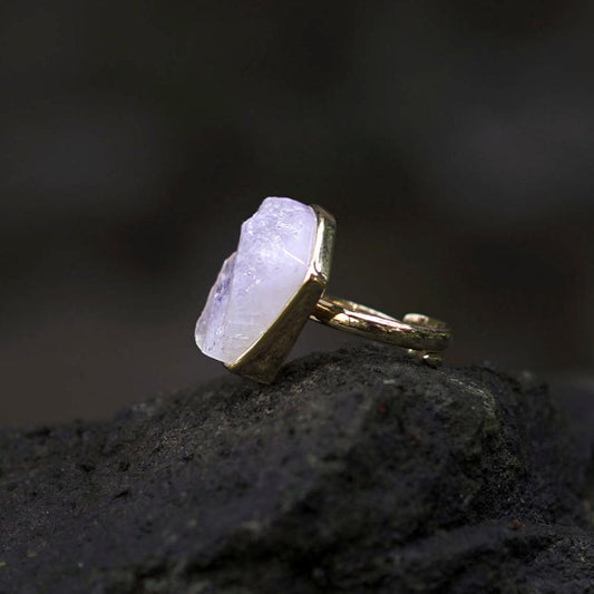 ROUGH MOONSTONE ◇ MANIFESTATION RING - 18k Vermeil Gold-Plating-BROKENSTONES JEWELRY