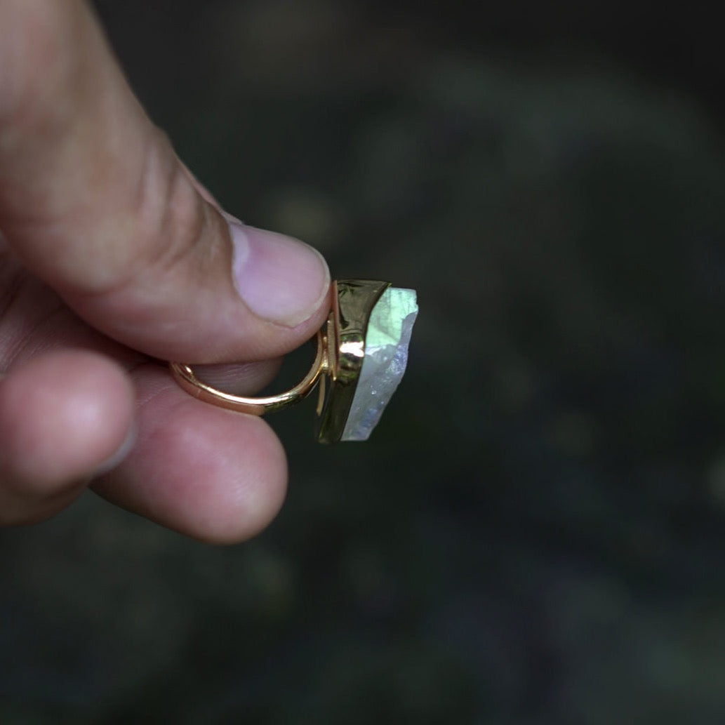 Solid Gold Crystal Ring for Manifestation
